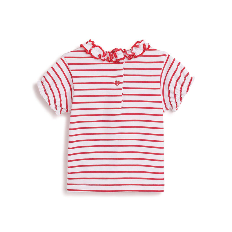 Girls White & Red Striped Short Sleeve T-Shirt image number 1